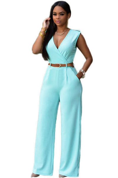 Zkess Jumpsuit Long Pants Women Rompers Sleeveless XXL V-neck 2017 Belt Solid Sexy Night Club Elegant Slim Jumpsuits Overalls