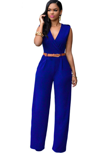 Zkess Jumpsuit Long Pants Women Rompers Sleeveless XXL V-neck 2017 Belt Solid Sexy Night Club Elegant Slim Jumpsuits Overalls