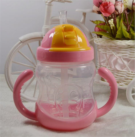 1 PCS 280ml Cute Baby Cup Kids Children Learn Feeding Drinking Water Straw Handle Bottle mamadeira Sippy Training CupCSY0229P20