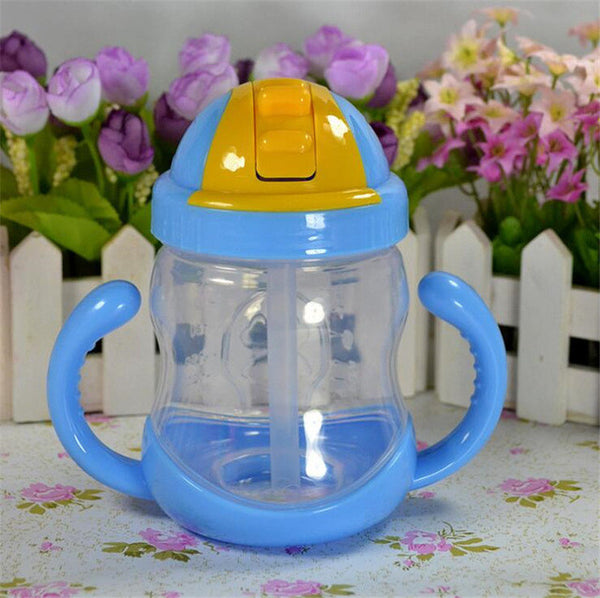 1 PCS 280ml Cute Baby Cup Kids Children Learn Feeding Drinking Water Straw Handle Bottle mamadeira Sippy Training CupCSY0229P20