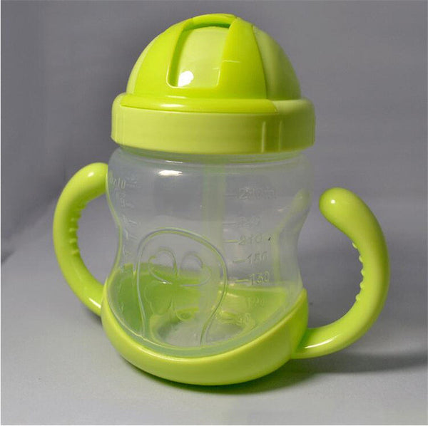 1 PCS 280ml Cute Baby Cup Kids Children Learn Feeding Drinking Water Straw Handle Bottle mamadeira Sippy Training CupCSY0229P20