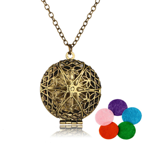 Aromatherapy Locket Necklace Silver/Bronze color with Madala Flower Shaped  Pendant Oil Essential Diffuser Necklace for Women