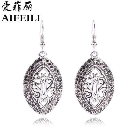 AIFEILI 2017 Women Classic Fashion Jewelry Gift Ethnic Tibetan Silver Earrings Bohemia Leaves