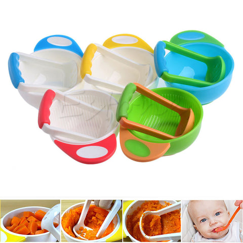 (YAS)Kid baby Learning Dishes Grinding Bowl, Baby Handmade Grinding Fruit Supplement,Children Infant Food Mill Bowl