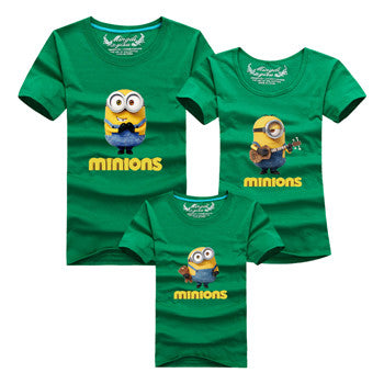 Ming Di Minions Family Matching Outfits Father Mother Baby Shorts Sleeve T shirts Fashion Cartoon 95%Cotton Children Clothing
