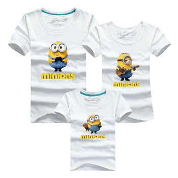Ming Di Minions Family Matching Outfits Father Mother Baby Shorts Sleeve T shirts Fashion Cartoon 95%Cotton Children Clothing