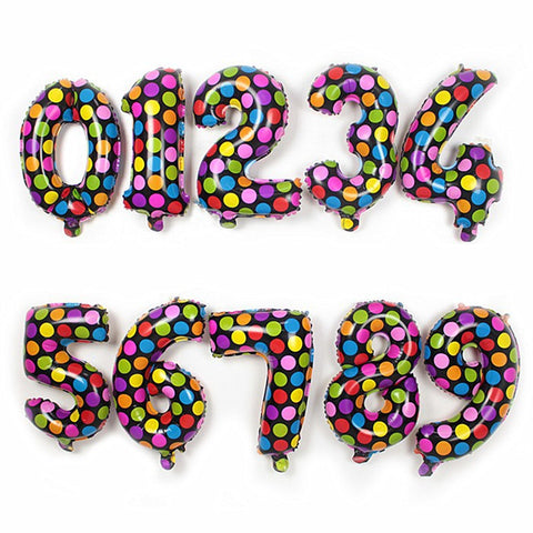 XXPWJ Free Shipping  Holiday Festival Multicolor Wave Point Digital Balloons Birthday decoration Numbers Helium Foil Balloons