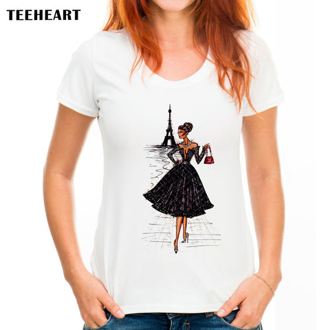 TEEHEART Vintage Fashion Paris Girl Shirt Women T Shirt Tops For Women Camiseta Top Retro Tops px220