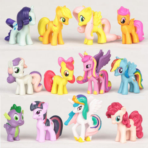 12Pcs My Little Pony Action Figures Collection Rainbow Dash Pony Kids Toys Set