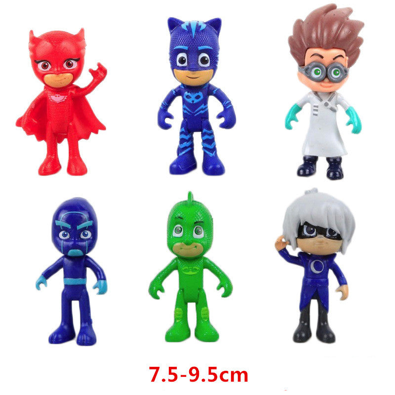 6Pcs/Lot Pj Cartoon Mask Characters Catboy Owlette Gekko Cloak Action Figure Toys Boy Birthday Gift Plastic Dolls