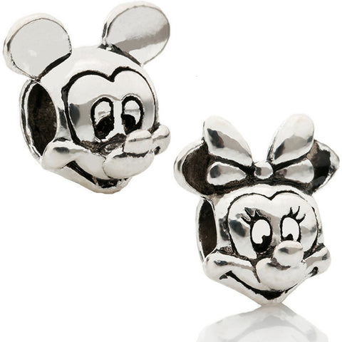 Couqcy Cartoon Alloy Beads Mickey Charm DIY Pendant Mickey Minnie Beads Fit Pandora Bracelet Silver Color 2Pcs/Set Wholesale