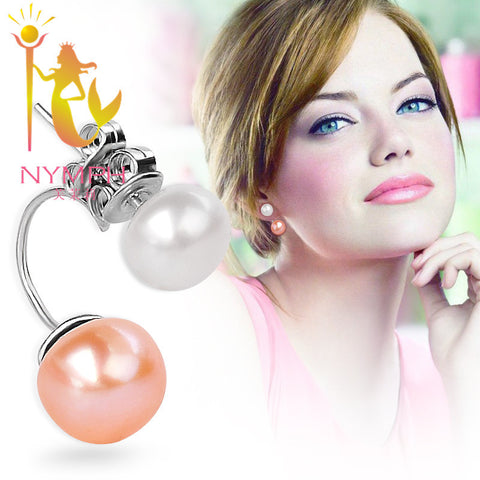 High-quality NYMPH Real freshwater pearl stud earrings jewelry,double 925 sterling silver fine jewelry earrings stud women E108