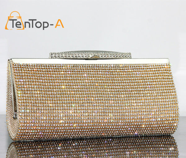 TenTop-A Factory Selling Good Quality Women Full Diamond Clutch Evening Bag Luxury Rhinestone Bling Wedding Bridal Shoulder Bags