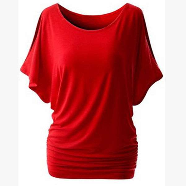 home top for women t shirt plug size loose casual simple Cut Out Off Shoulder o-nect Short Sleeve Dolman Drape Loose Tunic Top