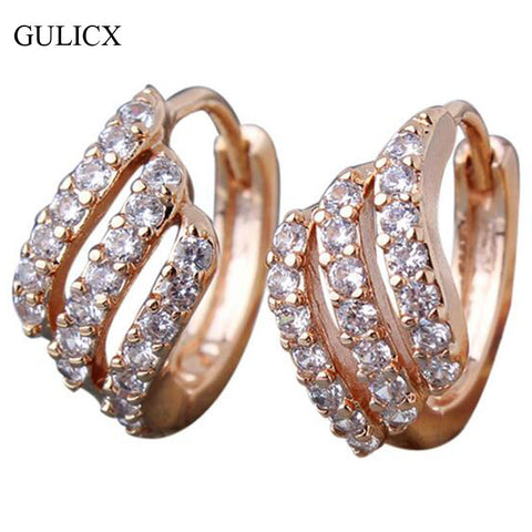 GULICX Fashion Lady Earing Gold-color Hoop Earrings luxury Jewelry Round Crystal Cubic Zircon Wedding Jewelry E156