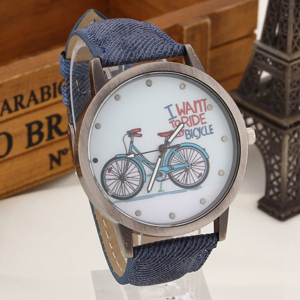 2017 Fashion Brand Quartz Watches Bicycle Pattern Cartoon Watch Women Casual Vintage Leather Girls Kids Wristwatches gifts Clock