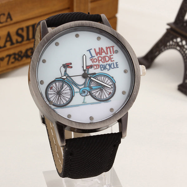 2017 Fashion Brand Quartz Watches Bicycle Pattern Cartoon Watch Women Casual Vintage Leather Girls Kids Wristwatches gifts Clock