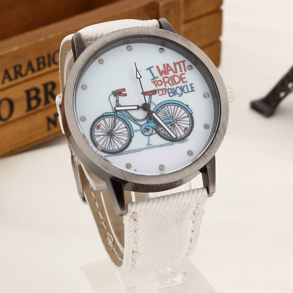 2017 Fashion Brand Quartz Watches Bicycle Pattern Cartoon Watch Women Casual Vintage Leather Girls Kids Wristwatches gifts Clock