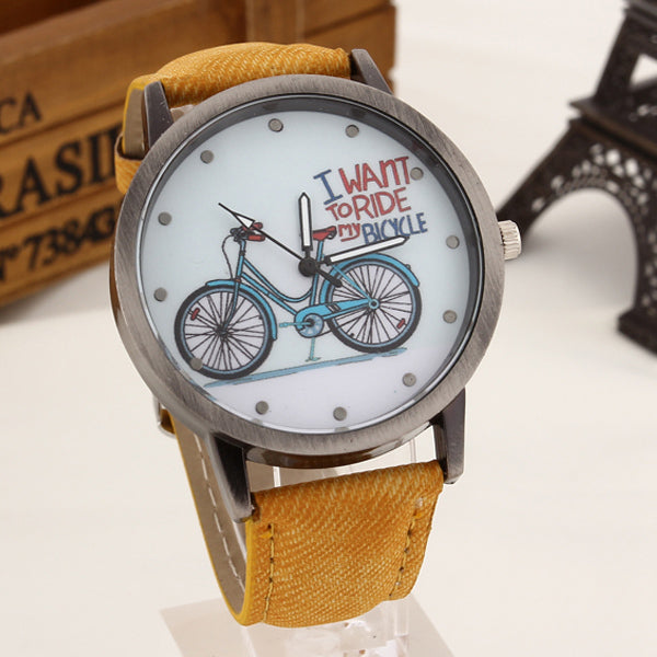 2017 Fashion Brand Quartz Watches Bicycle Pattern Cartoon Watch Women Casual Vintage Leather Girls Kids Wristwatches gifts Clock