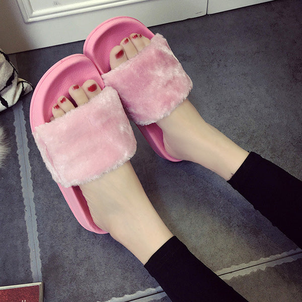 Lotus Jolly Plus size 36-44 women fur slides Unisex couple shoes woman pink fur slippers Lovers home sandals cozy flip flops