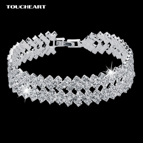 Luxury Crystal Bracelets For Women Silver color Bracelets & Bangles Femme Bridal Wedding Jewelry 2016 Vintage Bracelet SBR150218