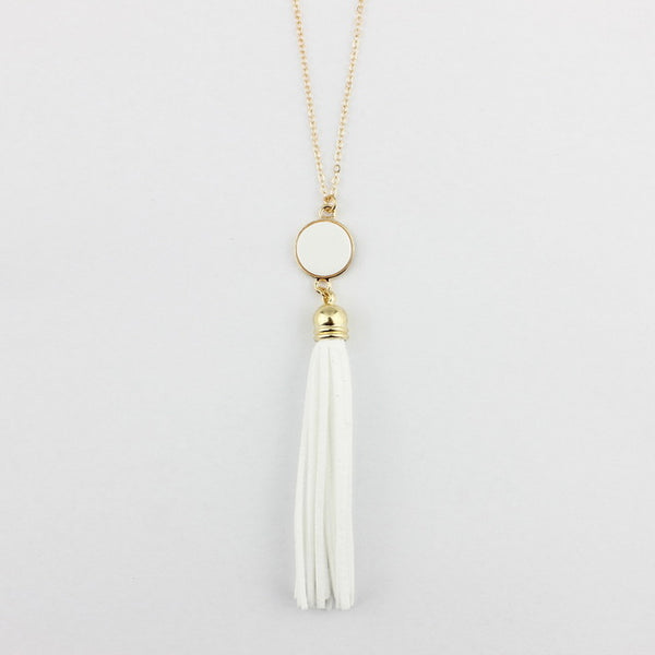 Personalized Initial Monogram Blanks Acrylic Disc Velvet Tassel Long Chain Pendant Necklaces for Custom Women Jewelry Mint Aqua