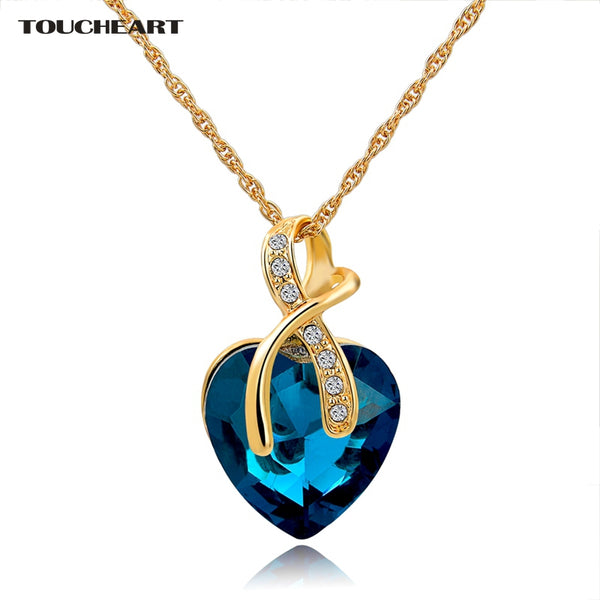 Austrian Crystal Heart Pendants Necklaces For Women Classic Gold color Statement Necklace Ethnic Jewelry Green Maxi Bijouterie