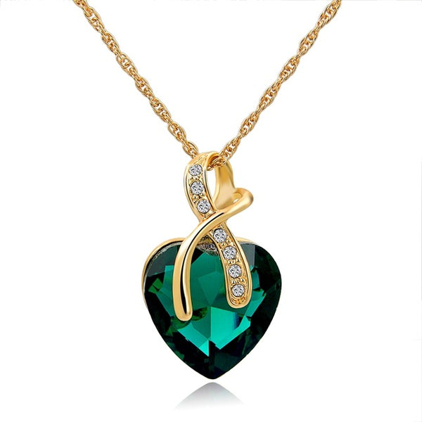 Austrian Crystal Heart Pendants Necklaces For Women Classic Gold color Statement Necklace Ethnic Jewelry Green Maxi Bijouterie