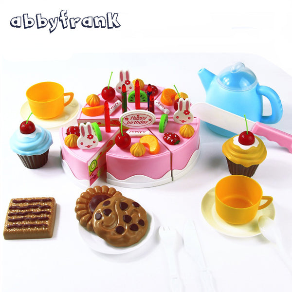 75Pcs Pretend Play Cutting Birthday Cake Kitchen Educational Tools Toys Food Toy Kitchen For Children Plastic Play Food Tea Set