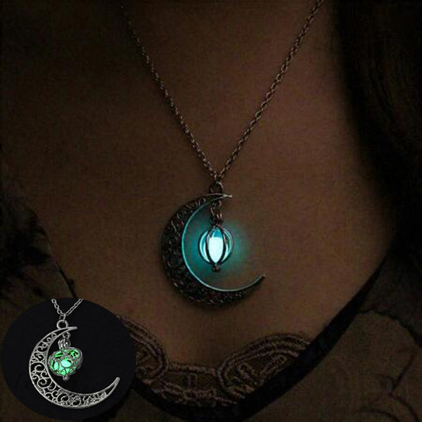 Tomtosh 2017 New Hot Moon Glowing Necklace, Gem Charm Jewelry,Silver Plated,Halloween Gifts