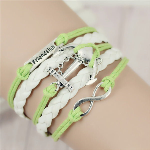 2017 New Infinity Love Leather Love Owl Leaf Charm Handmade Bracelet Bangles Jewelry Friendship Gift Items 2pac/lot