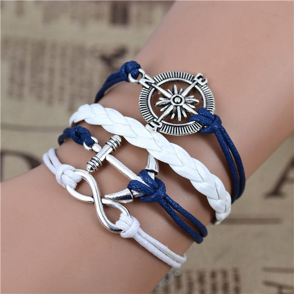 2017 New Infinity Love Leather Love Owl Leaf Charm Handmade Bracelet Bangles Jewelry Friendship Gift Items 2pac/lot