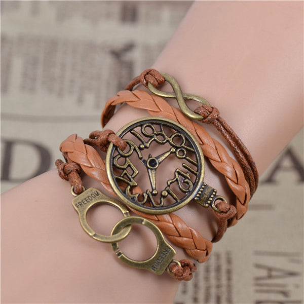 2017 New Infinity Love Leather Love Owl Leaf Charm Handmade Bracelet Bangles Jewelry Friendship Gift Items 2pac/lot