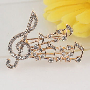 Free shipping Trendy Women's  Gold Color Musical Note Charm Pink Austrian Crystal Brooch Pin Gift Jewelry