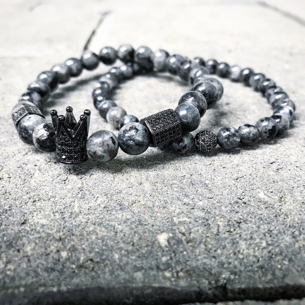 2pcs/set Men Woman Bead Bracelet Crown Charm Bangle Natural  Beads Buddha Bracelet for Women and Mens Pulseras Masculina