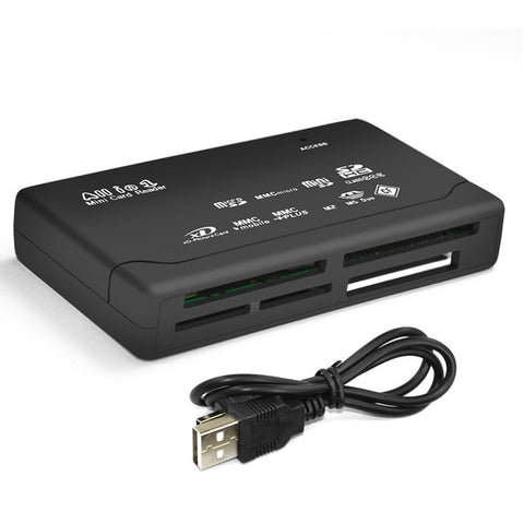 All in One Memory Card Reader USB External SD SDHC Mini Micro M2 MMC XD CF Support USB V2.0 full Speed Specification Black
