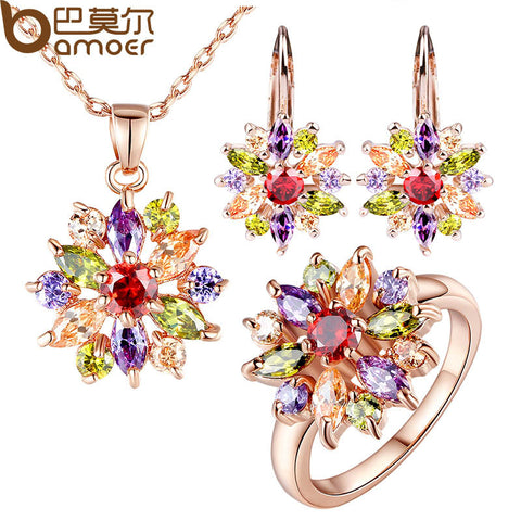 BAMOER  Rose Gold Color Jewelry Sets for Women with High Quality Multicolor AAA Zircon Wedding & Engagement Jewelry