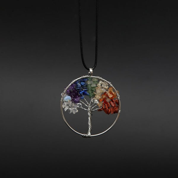 Women Rainbow 8 Chakra pendentif amethyste Tree Of Life Quartz Chips Pendant Necklace Multi Wisdom Tree Natural Stone Necklace
