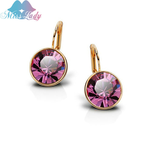 Miss Lady Gold color Crystal korean Fashion Jewelry Round Hypoallergenic drop Earrings for women MLY5126