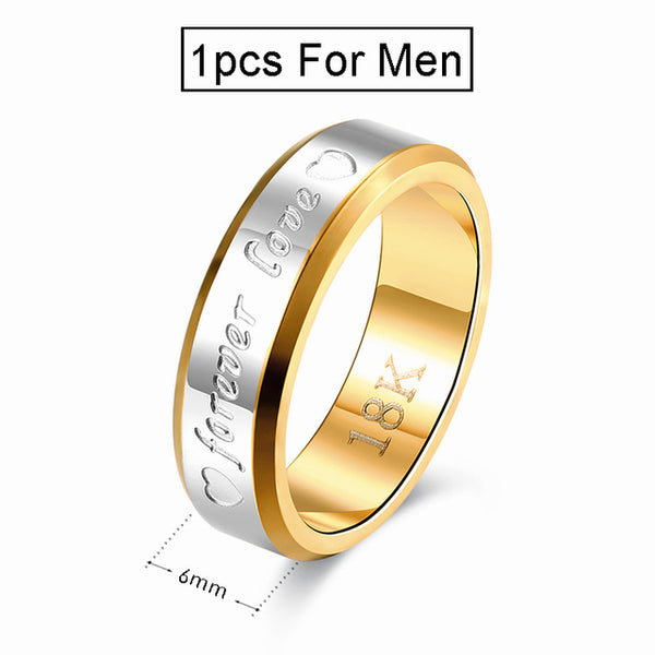 Wedding Couple Rings For Women & Men Engagement Stainless Steel Gold-color Forever Love Jewelry Fashion Ring Lover Gift No Fade