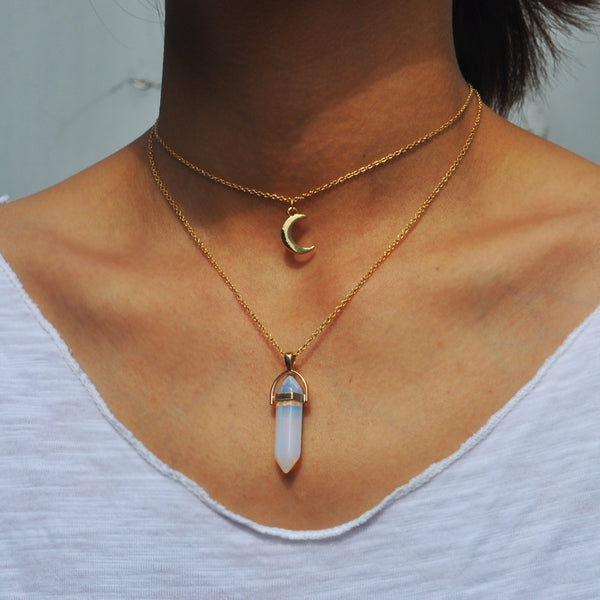 Artilady natural opal stone moon choker necklace fashion gold color stone stone crystal pendant necklace for women 11