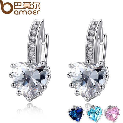 2016 New Arrival Silver Color 4 Color Stones Heart Shape Trendy & Elegant AAA Zircon Stud Earring for Party n Gift YIE095