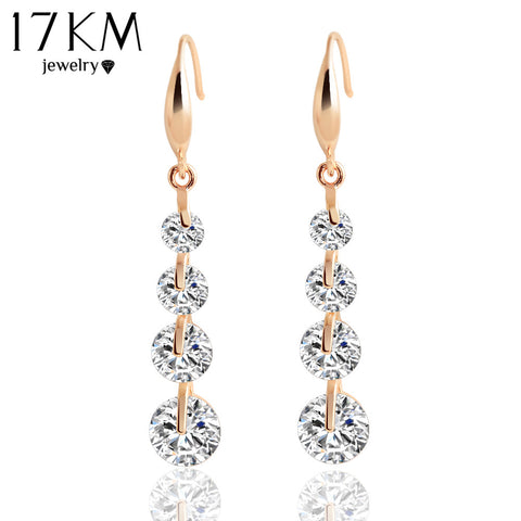 17KM Trendy Rose Gold Color Crystal Dangle Earring Water Drop Zircon Drop Earrings Charming Wedding Brincos Women Pendientes