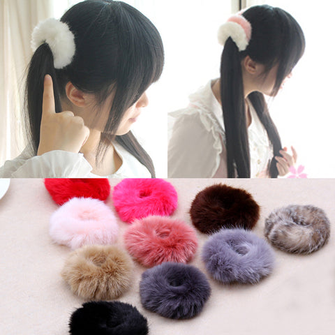 NEW 2017 Korean Cute Trendy Warm Soft Fake Rabbit Fur Woman Elastic Hair Rope Bands Girls Hair Accessories Rubber Band Headwear