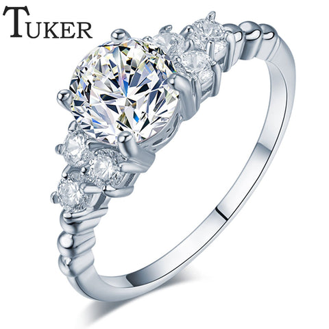 TUKER Fashion Zirconia Wedding Engagement Rings For Women white Gold color Fashion Jewelry Female Ring Bijoux  Wholesale