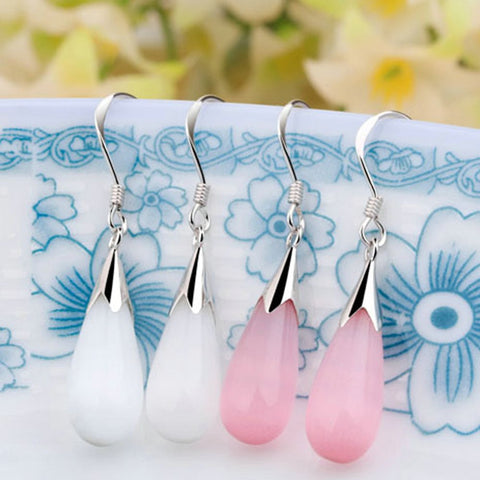 2 Colors White Pink Opal Earrings Drops New Fashion 2017 Long Drop Earrings Sample Jewelry for Girls Women Gift Free Shipping