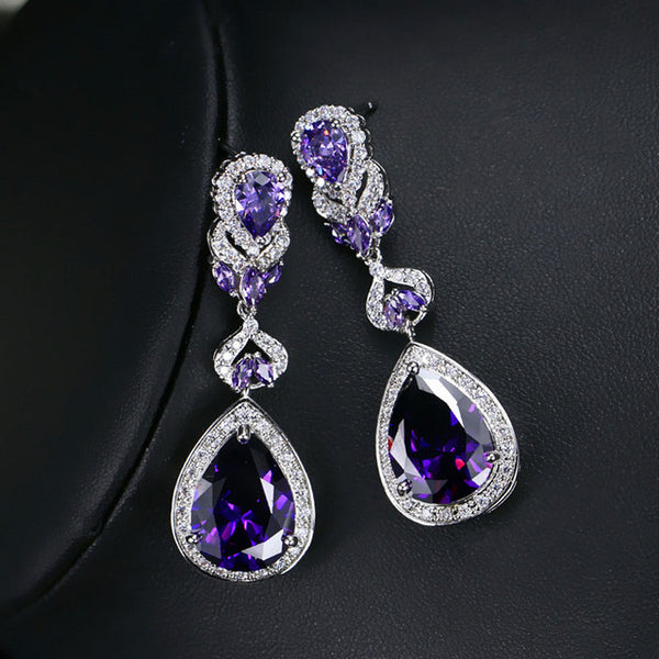 CWWZircons Elegant Water Drop Shaped Cubic Zirconia Crystal Bridal Long Earrings Luxury Wedding Jewerly For Brides CZ166