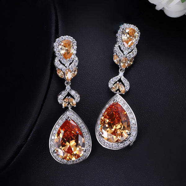 CWWZircons Elegant Water Drop Shaped Cubic Zirconia Crystal Bridal Long Earrings Luxury Wedding Jewerly For Brides CZ166