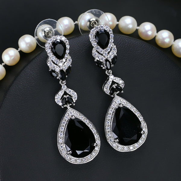 CWWZircons Elegant Water Drop Shaped Cubic Zirconia Crystal Bridal Long Earrings Luxury Wedding Jewerly For Brides CZ166