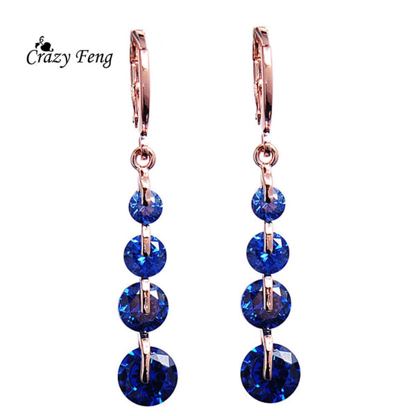 Hot Sale Fashion Jewelry Women Waterdrop Long Earrings Gold Color CZ Crystal Dangle Drop Earrings Free Shipping